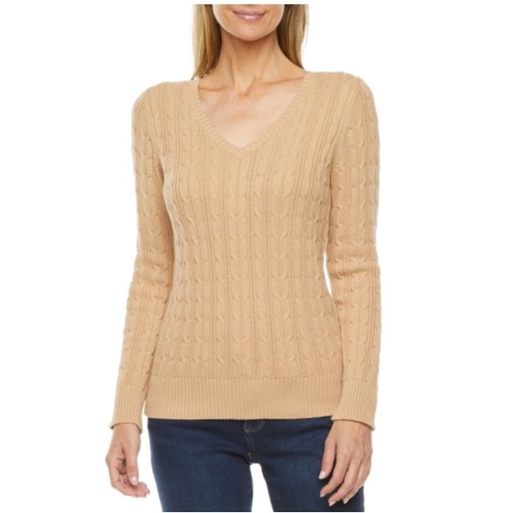 St. John's Bay Sweaters - St John’s Bay soft cable knit tan sweater, size Large